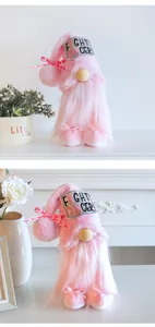 Pink ribbon breast cancer awareness gnome plush doll for cute home holiday decor