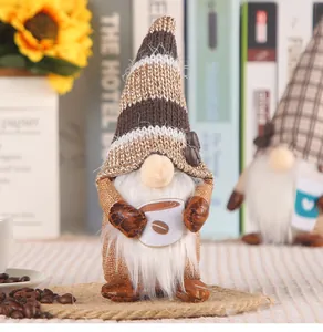 Handmade coffee themed gnome plush doll decoration for cozy home and office desktop
