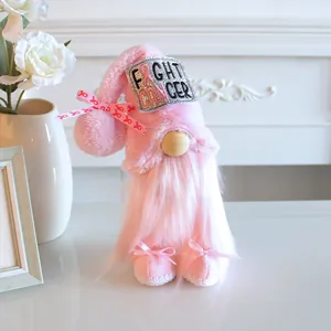 Pink Faceless Gnome Doll Fight Cancer Ribbon Plush Ornament Handmade Swedish Elf Toy For Home Decor Breast Cancer Awareness Gift