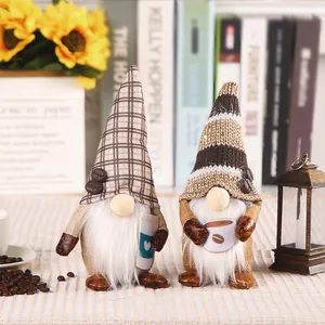 Coffee Gnomes Plush Set Faceless Rudolph Doll Gingham Striped Hat Stuffed Tomte Swedish Gnome Cafe Home Decor Tabletop Ornaments