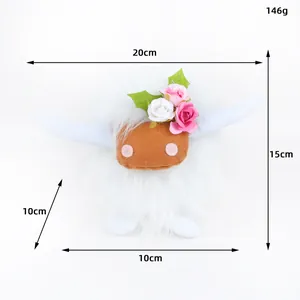 Detailed dimensions of a cute Highland Cow plush toy with pink flower crown decor