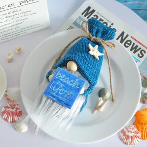 Gnomo senza volto fatto a mano tema oceano con cappello blu e targa decorativa Beach Life