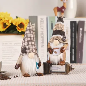 Charming coffee-themed faceless gnome plush dolls for cozy home and cafe window decor.