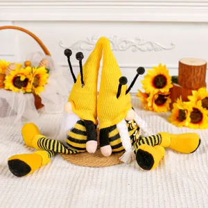 Set van 2 bijendag-kabouters pluche decoratie met lange benen en bloemen