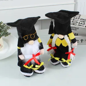 Handmade graduation gnome plush dolls with doctor caps and scrolls for festive decor