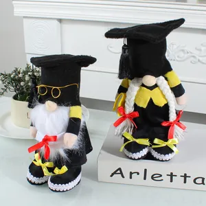 Handcrafted graduation gnome plush dolls with doctoral caps, tassels and glasses