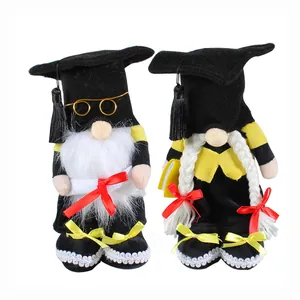 Handmade graduation gnome plush dolls with black caps and diplomas for home decor