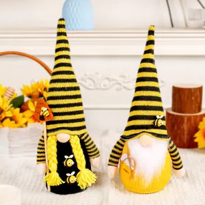 Bee Festival Faceless Gnome Doll Decor Yellow Black Striped Knitted Bee Bumblebee Plush Gnome For Home Spring Decoration Ornaments Gift