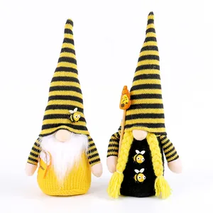 Pair of cute bee-themed faceless gnome dolls for festival home holiday decoration