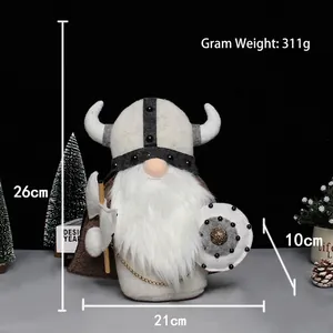 Detail view of handmade Viking warrior gnome doll with dimensions 26cm x 21cm x 10cm