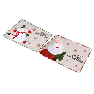 Set of 2 Christmas linen placemats with Santa and Snowman embroidery and decor