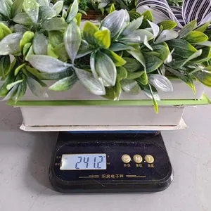 Detailed view showing the 241.2g weight of this green eucalyptus leaf door wreath
