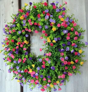 Couronne de printemps artificielle multicolore avec petites fleurs sauvages