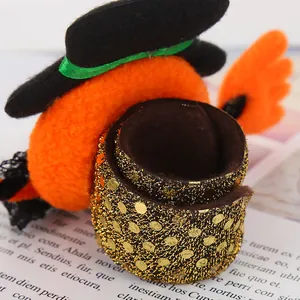 Glowing Halloween snap bracelet with plush pumpkin and gold sequins for party decor