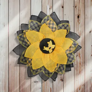 Couronne de tournesol rustique en toile de jute avec abeille pour décoration murale