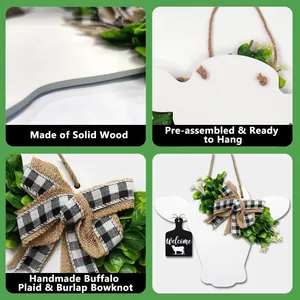 Détails du nœud en plaid fait main et de la plaque de porte vache en bois massif