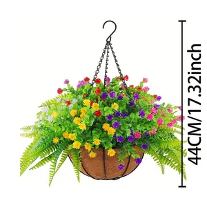 Panier de fleurs artificielles suspendu avec fibre de coco, hauteur 44 cm.