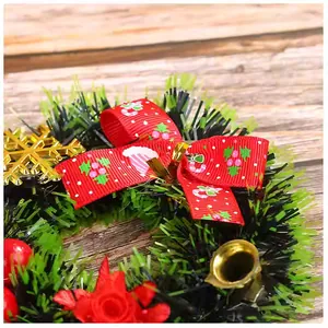 Christmas Wreath Hanging Decoration With Red Berries Bells And Bowknot For Christmas Tree Door Ornament Festive Holiday Supplies
