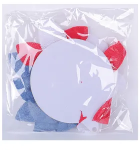 Back view of the Independence Day wreath showing the white backing and plastic packaging