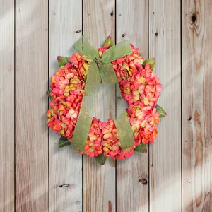 Ghirlanda di Ortensie Artificiali Ringraziamento Autunno Porta Appendere Ghirlanda Decorazione Autunnale Con Fiocco Verde per Muro Casa