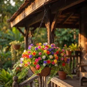 Panier suspendu de fleurs artificielles en fibre de coco pour décor intérieur extérieur