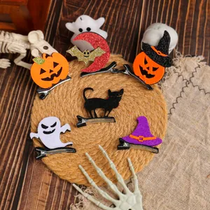 Süßes Halloween-Haarspangen-Set mit Kürbis, Katze und Geist für festliche Mädchen-Frisuren