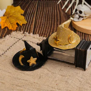 Halloween mini witch hat hair clips with gold glitter star and moon decorations