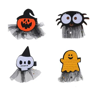 Set di 4 fermagli per capelli Halloween creativi con zucca, fantasma, ragno e teschio