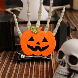 Halloween Kürbis Haarspange für Kinder mit Glitzerblatt und gruseligem Jack-O'-Lantern Gesicht