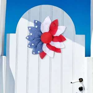 Patriotic Independence Day flower wreath with red white and blue stars for front door decor
