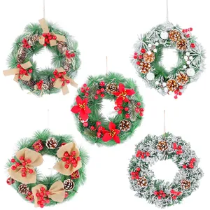 Set de cinco coronas de Navidad artificiales para decoración festiva de puertas y ventanas