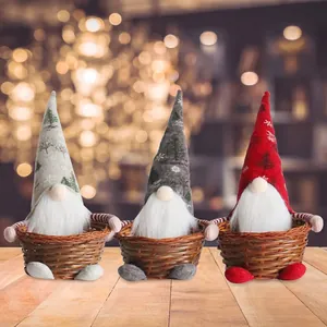 Decoración de Cesta de Dulces de Gnomo de Peluche Gnomo de Papá Noel Con Cesta de Almacenamiento de Frutas Tejida a Mano