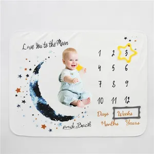 Couverture étape bébé en flanelle douce avec motifs lune et étoiles pour photos bébé