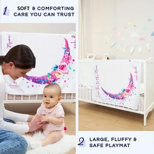 Grande couverture d'étape pour bébé en flanelle avec motif de lune fleurie pour la chambre.