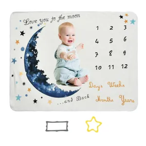 Couverture étape pour bébé motif lune et étoiles avec chiffres pour photographie
