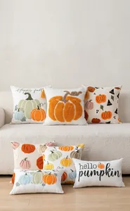 Decorative Halloween pumpkin cushion covers with towel embroidery in autumn living room