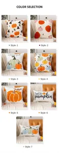 Collection of Halloween pumpkin embroidered cushion covers in seven decorative autumn styles