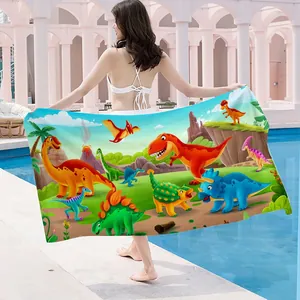 Πετσέτα θαλάσσης microfiber με πολύχρωμο τρισδιάστατο σχέδιο δεινοσαύρων στην πισίνα