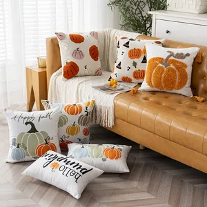 Autumn pumpkin throw pillow covers with towel embroidery and tassels