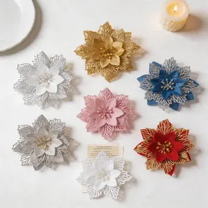 Glitter artificial Christmas poinsettia flowers in various colors for tree decor