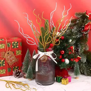 Glitter gold and silver artificial branches for festive Christmas tree and wreath decor