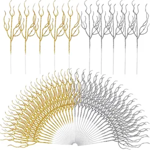 Gold and silver glitter artificial branches for Christmas tree and wedding decoration