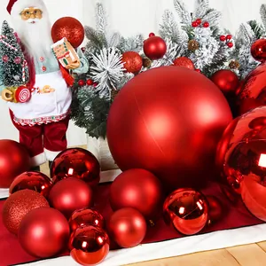 Large red Christmas ball ornaments in matte shiny and glitter finishes for festive decor