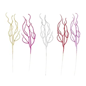 Decorative glittery plastic branches in five colors for Christmas trees and festive wreaths.