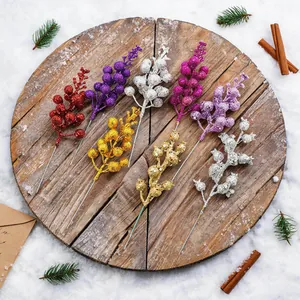 Glitter artificial berries branches for Christmas tree and DIY wreath decoration