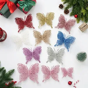 Weihnachten Große Schmetterling Deko Glitzer Hohl Doppelschicht Schmetterling Für Weihnachtsbaum Kranz Zuhause Urlaub Deko