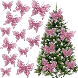 Christmas Tree Double-Layer Glitter Butterfly Hanging Ornament Hollow Butterfly For Festival Home Party Decoration Gift