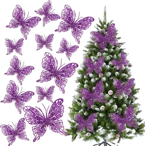 Purple glitter butterfly ornaments for Christmas tree decoration