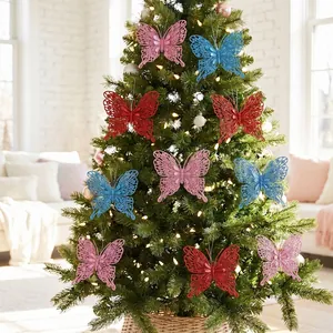 Große Weihnachts-Schmetterlings-Ornamente mit doppelschichtigem Goldpulver-Design
