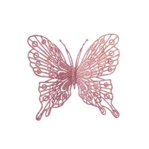 Große rosa Glitzer-Schmetterlings-Deko mit Lochmuster für Weihnachts- und Festtagskränze
